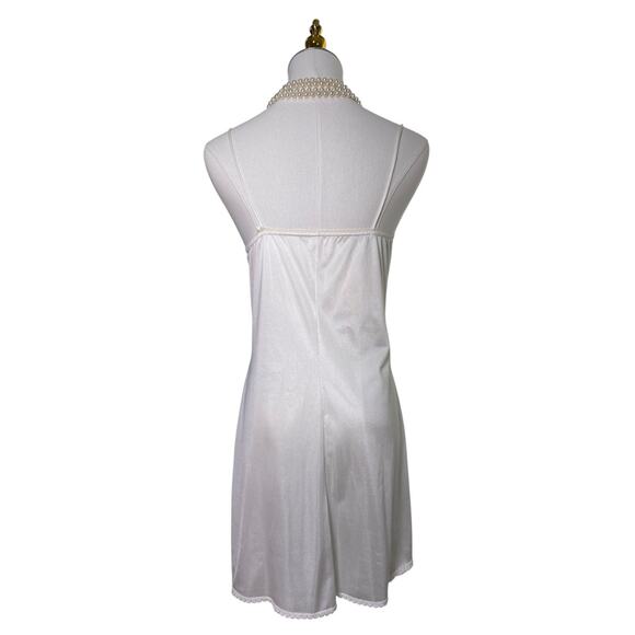 Vintage 60s Euro White Satin Nylon Scallop Lace Mini Slip Dress Women’s Size S - Picture 7 of 9